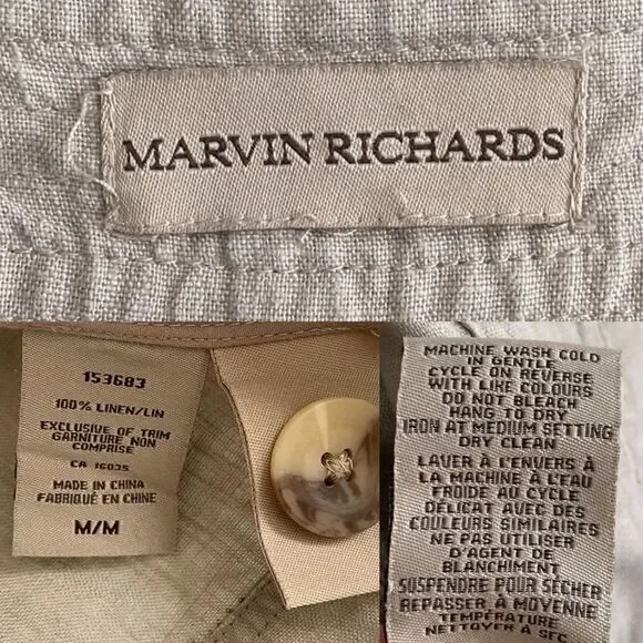 MARVIN RICHARDS Linen Button Front Cropped Jacket Blazer Tan M - Picture 8 of 8